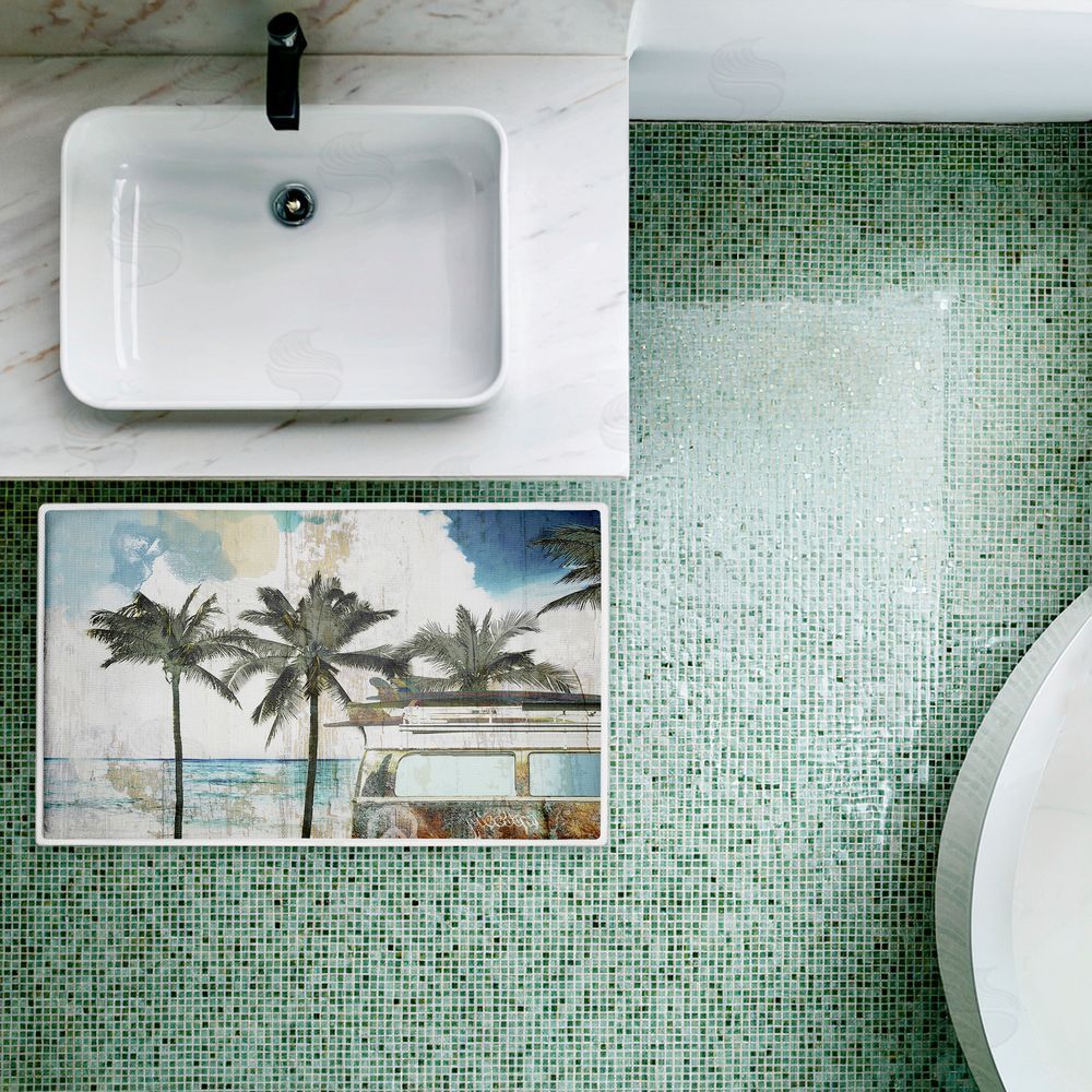 Sasha | Retro Van Summer Beach View Plush Bath Mat