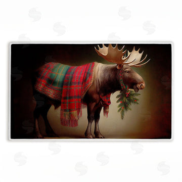Sasha | Festive Moose with Plaid & Fir Plush Bath Mat