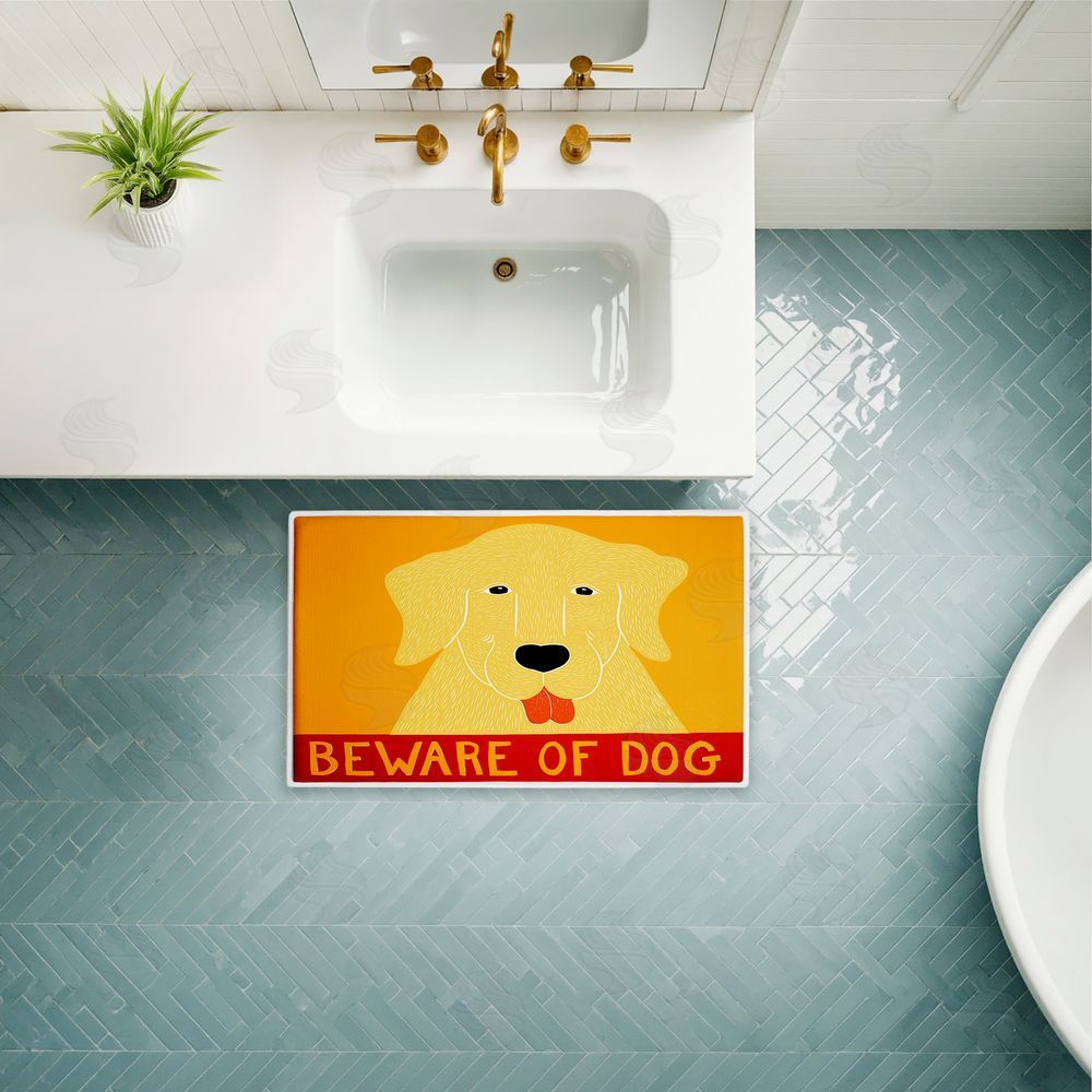 Stephen Huneck | Beware Of Dog Greeting Plush Bath Mat
