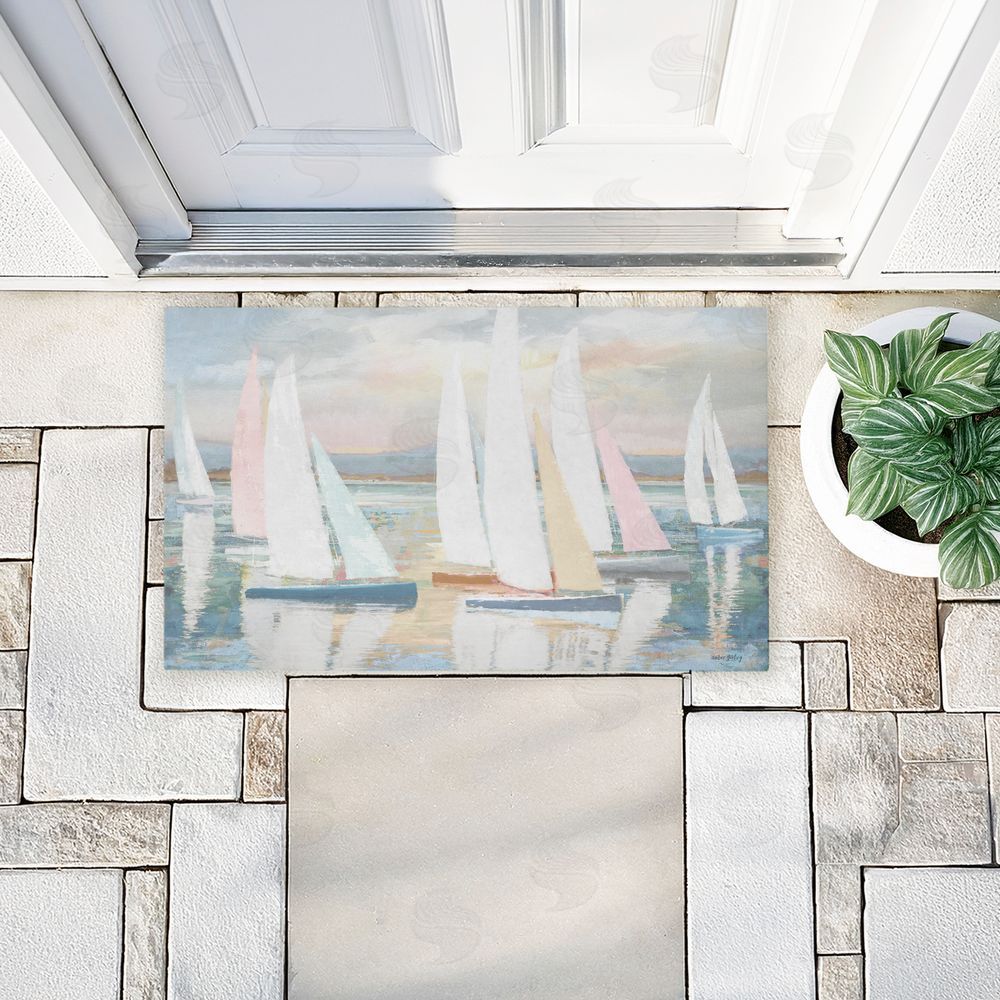 Amber Sterling | Pastel Calm Sailboats Non-Woven Door Mat