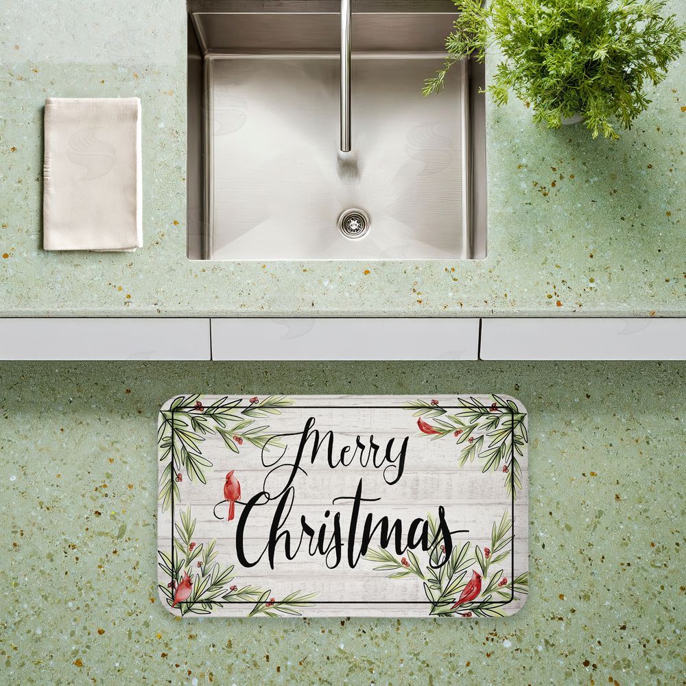 Dogwood Portfolio | Rustic Merry Christmas Cardinals Anti-Fatigue Mat