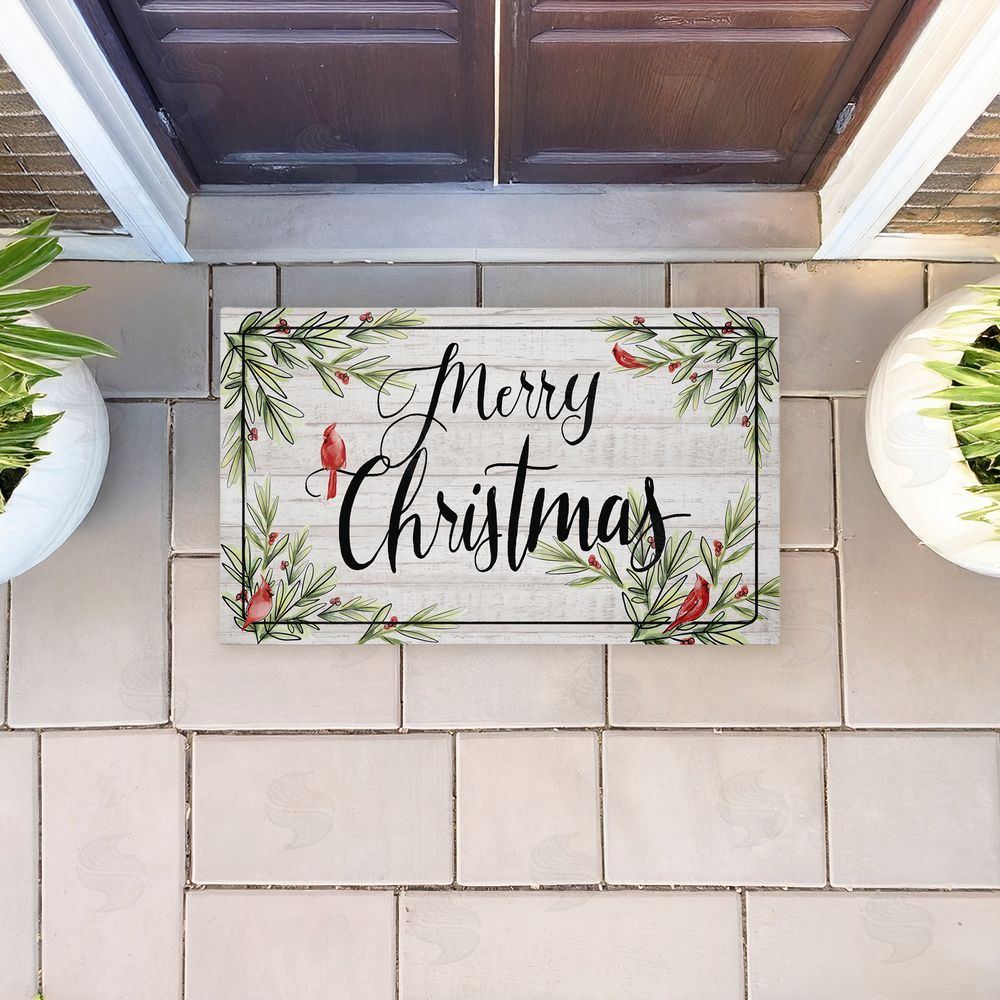 Dogwood Portfolio | Rustic Merry Christmas Cardinals Non-Woven Door Mat
