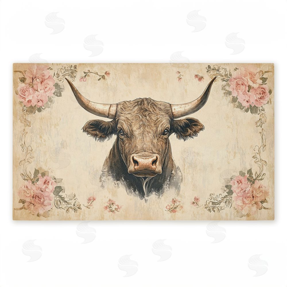 Heidi Kuntz | Cattle with Floral Border Non-Woven Door Mat