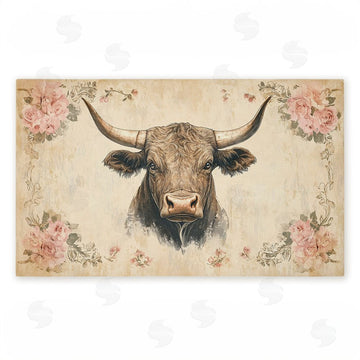 Heidi Kuntz | Cattle with Floral Border Non-Woven Door Mat