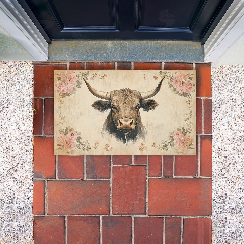 Heidi Kuntz | Cattle with Floral Border Non-Woven Door Mat