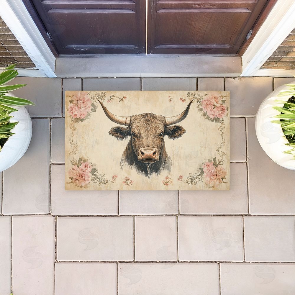 Heidi Kuntz | Cattle with Floral Border Non-Woven Door Mat