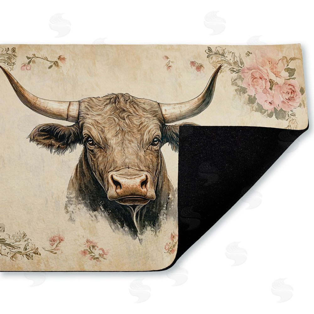 Heidi Kuntz | Cattle with Floral Border Non-Woven Door Mat