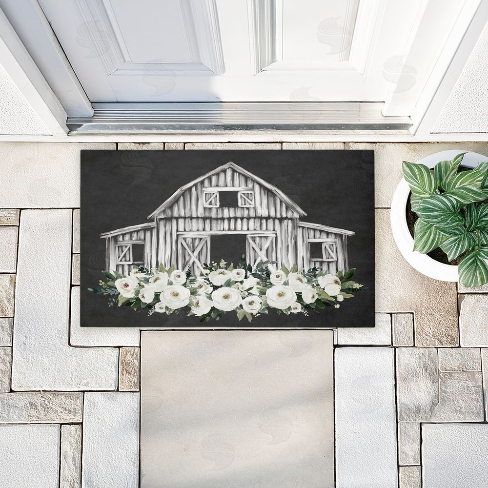 Lettered and Lined | Rustic Barn with White Roses Non-Woven Door Mat