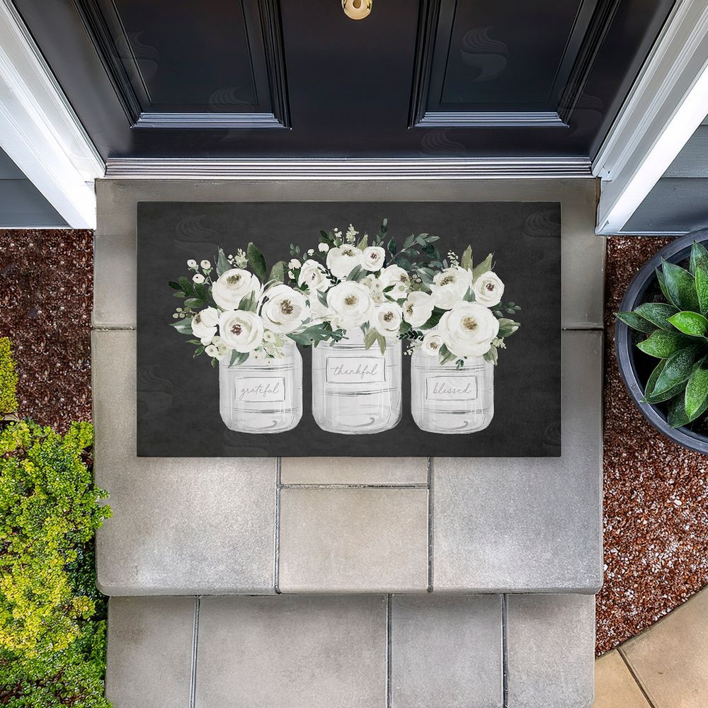 Lettered and Lined | White Roses in Country Jars Non-Woven Door Mat