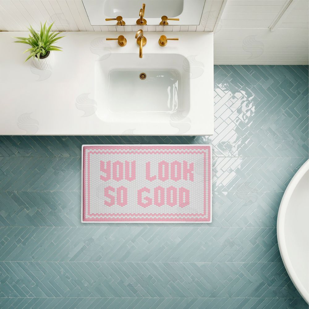 Lettered and Lined | Baby Pink You Look So Good Plush Bath Mat
