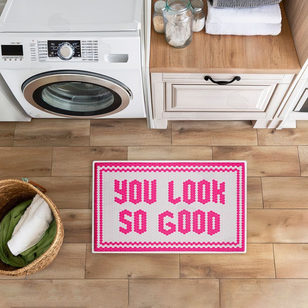Lettered and Lined | Pink You Look So Good Plush Bath Mat