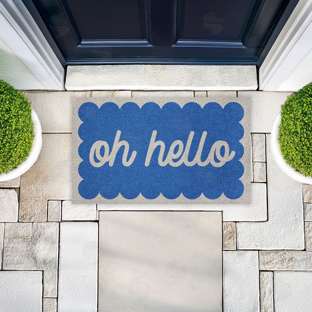 Stupell Studio | Oh Hello Blue Greeting Faux Sisal Door Mat