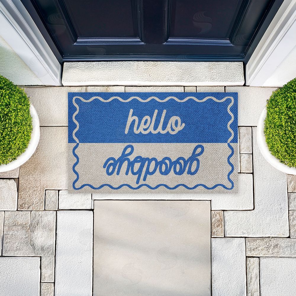Stupell Studio | Hello Goodbye Blue & White Faux Sisal Door Mat