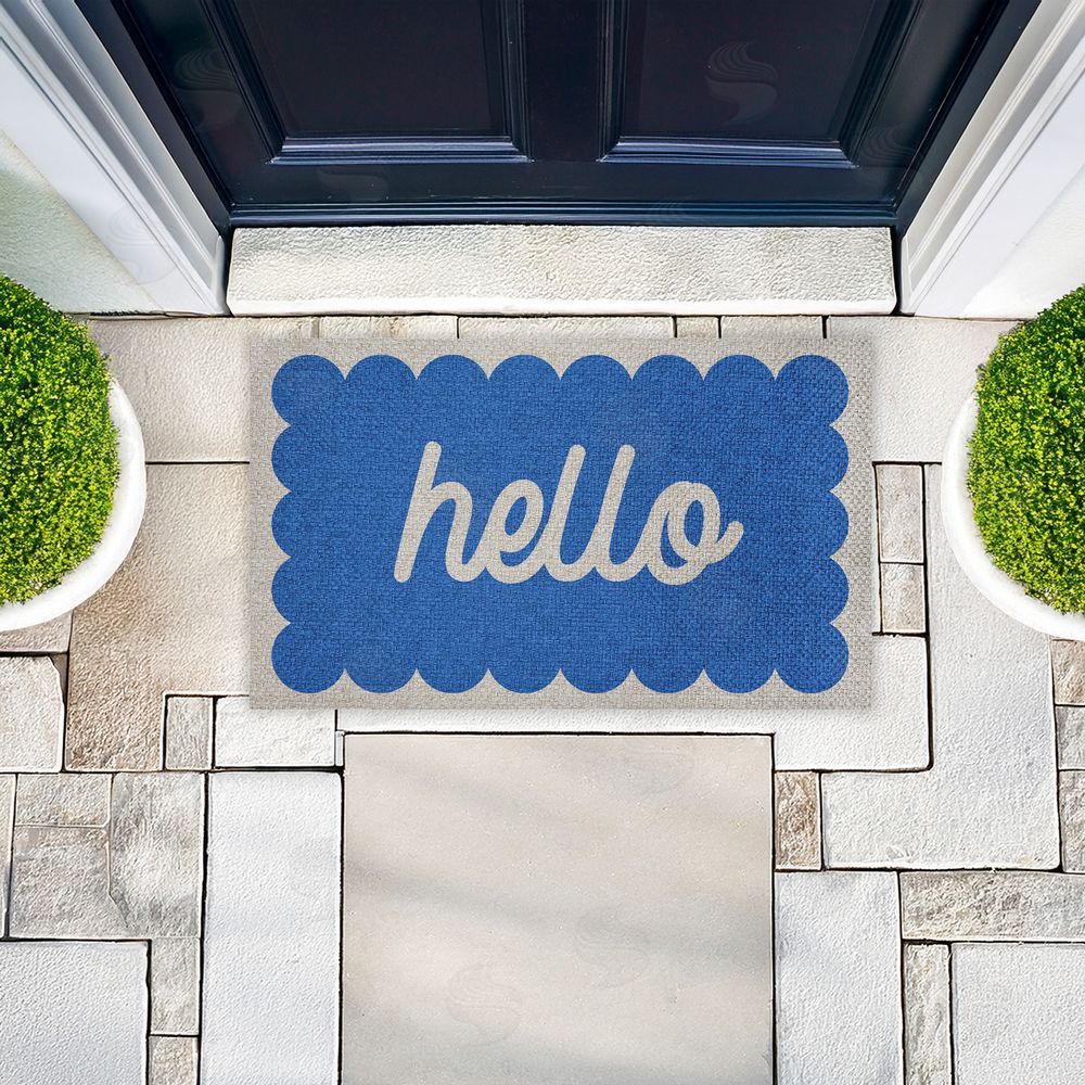 Stupell Studio | Hello Blue Greeting Faux Sisal Door Mat
