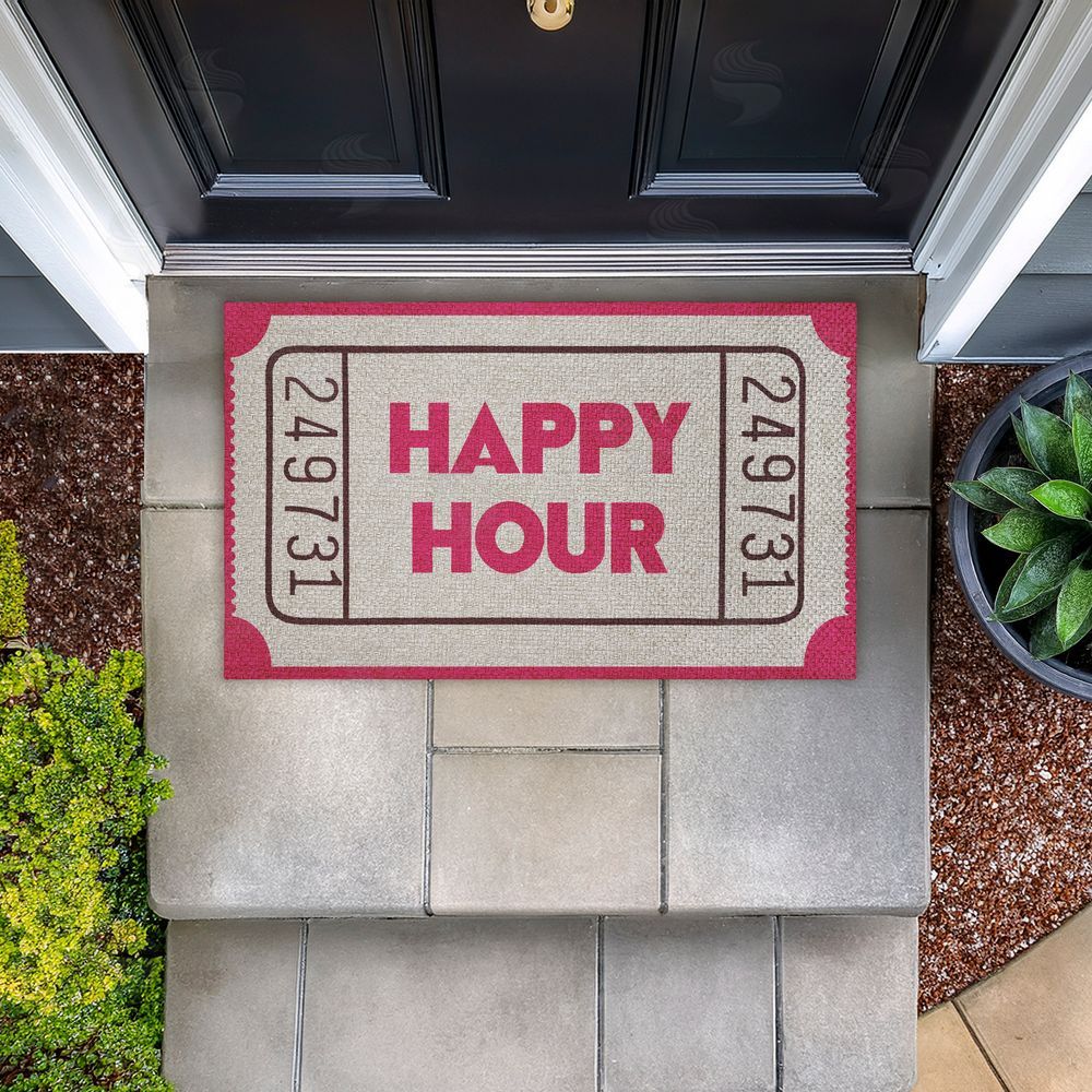 Stupell Studio | Happy Hour Ticket Stub Faux Sisal Door Mat