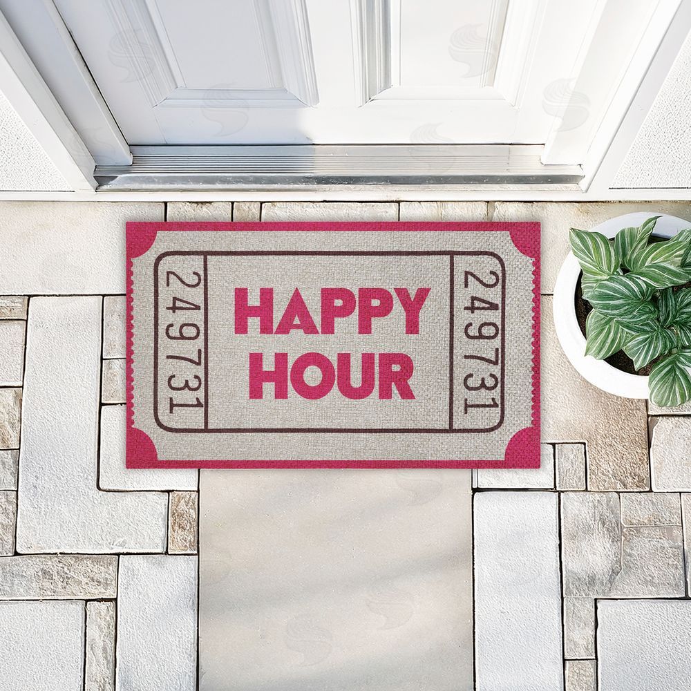 Stupell Studio | Happy Hour Ticket Stub Faux Sisal Door Mat