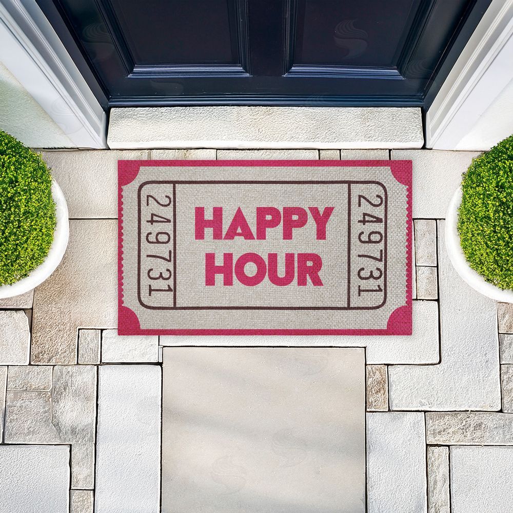Stupell Studio | Happy Hour Ticket Stub Faux Sisal Door Mat
