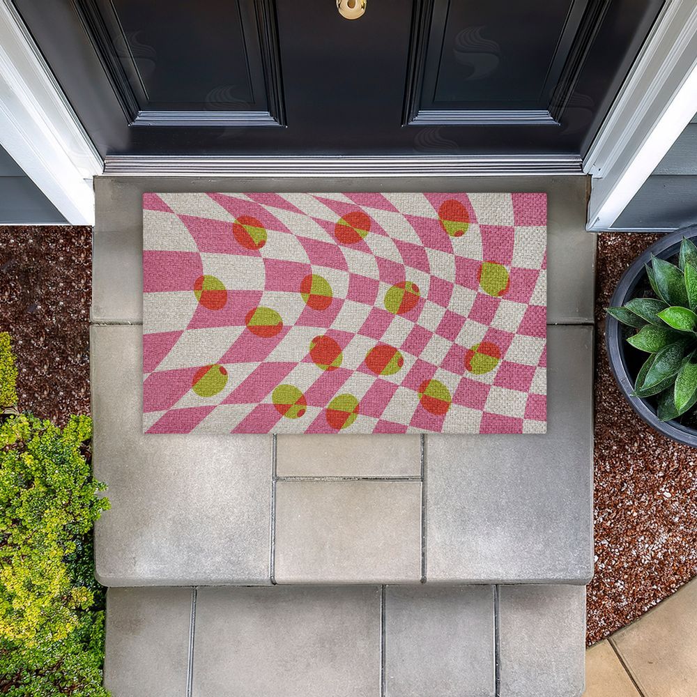Stupell Studio | Retro Curved Olive Abstract Faux Sisal Door Mat
