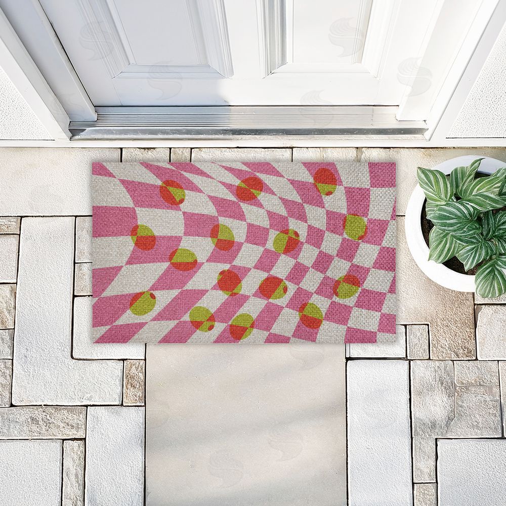 Stupell Studio | Retro Curved Olive Abstract Faux Sisal Door Mat