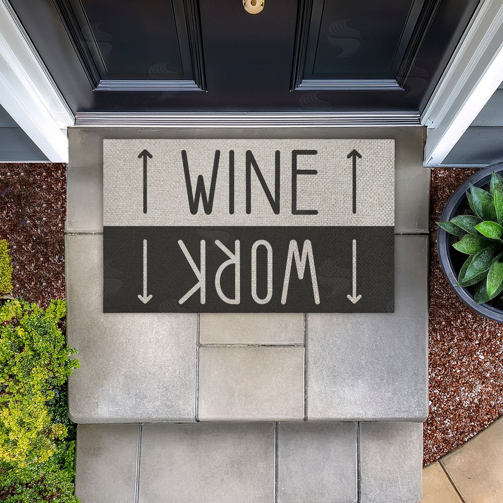 Stupell Studio | Work & Wine Welcome Faux Sisal Door Mat
