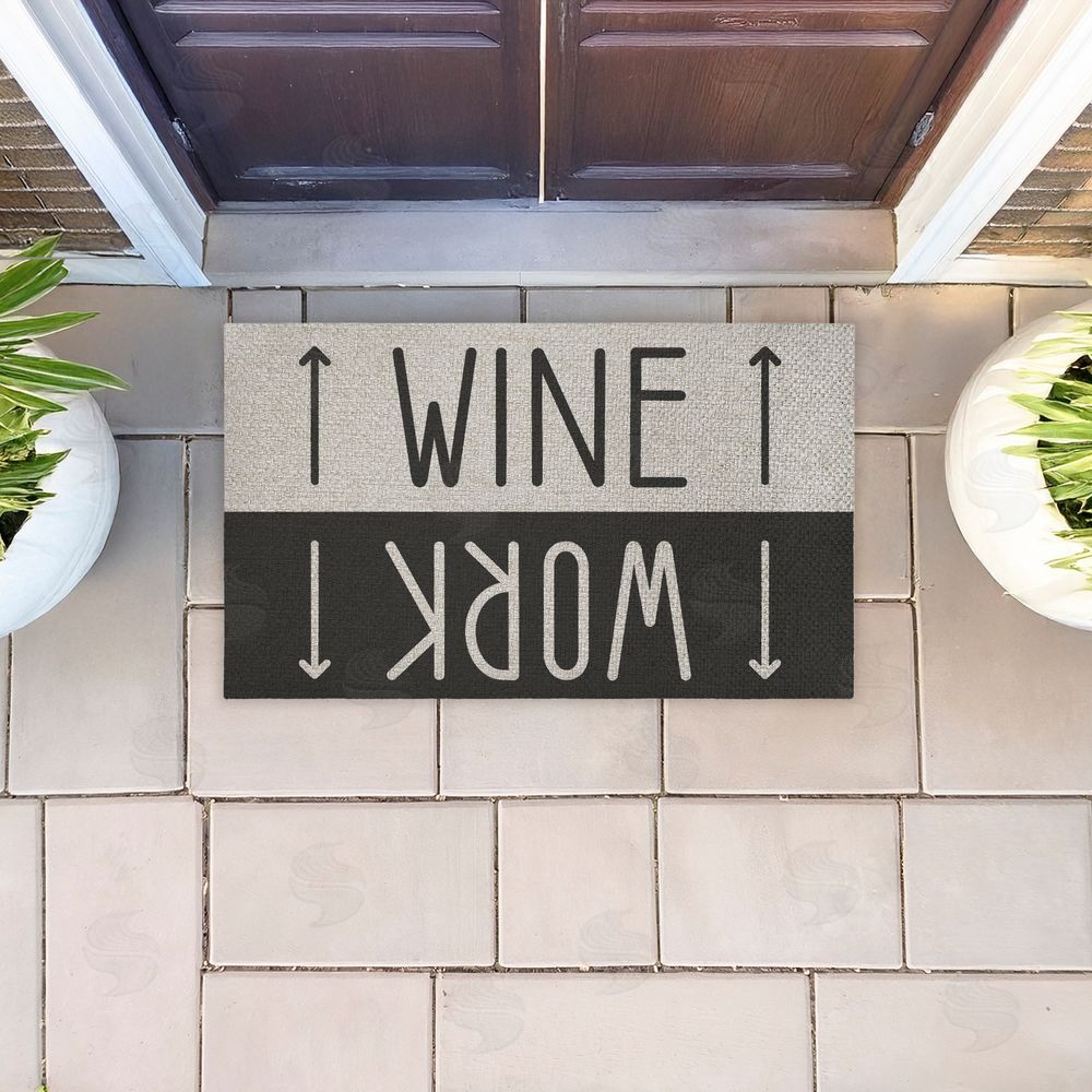 Stupell Studio | Work & Wine Welcome Faux Sisal Door Mat