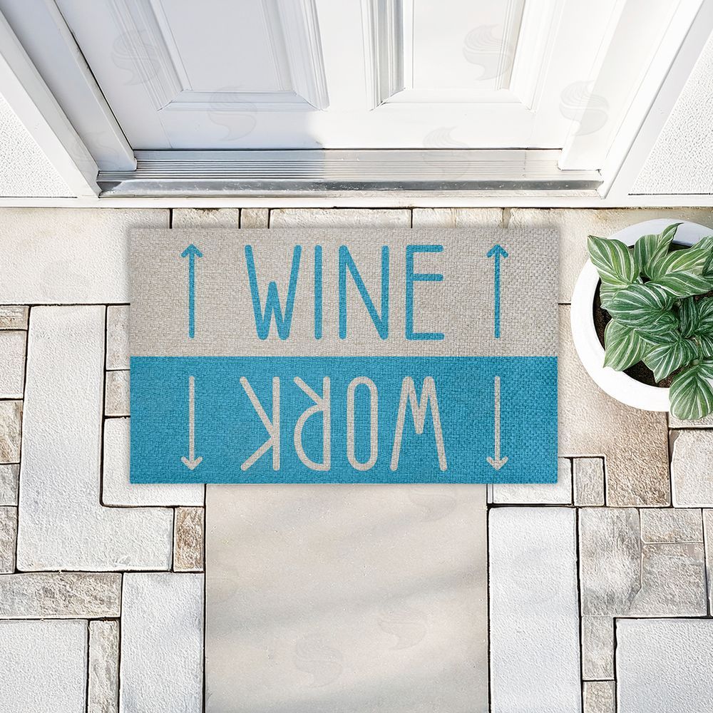 Stupell Studio | Work & Wine Blue Faux Sisal Door Mat