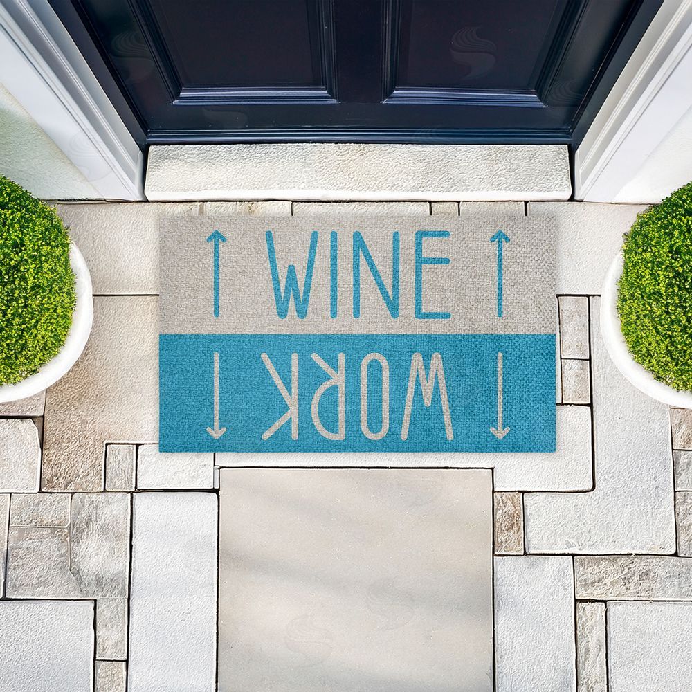 Stupell Studio | Work & Wine Blue Faux Sisal Door Mat