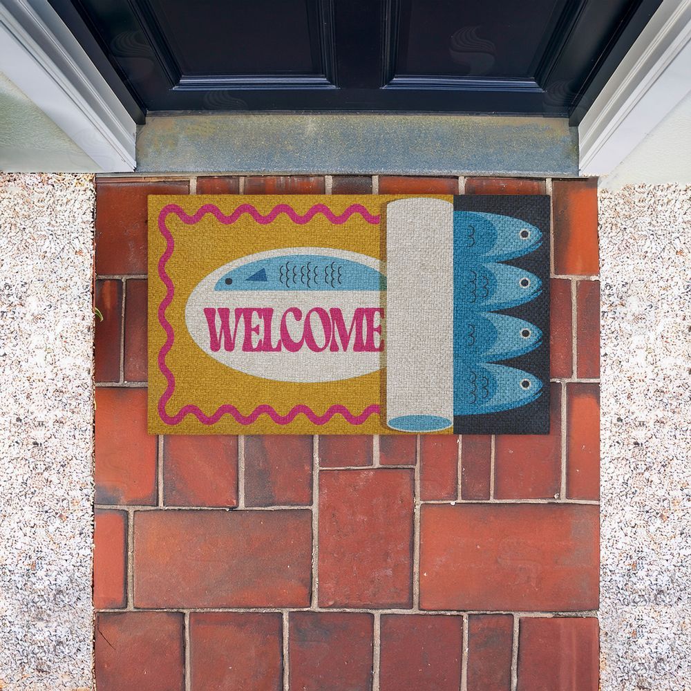Stupell Studio | Welcome Retro Tuna Can Faux Sisal Door Mat