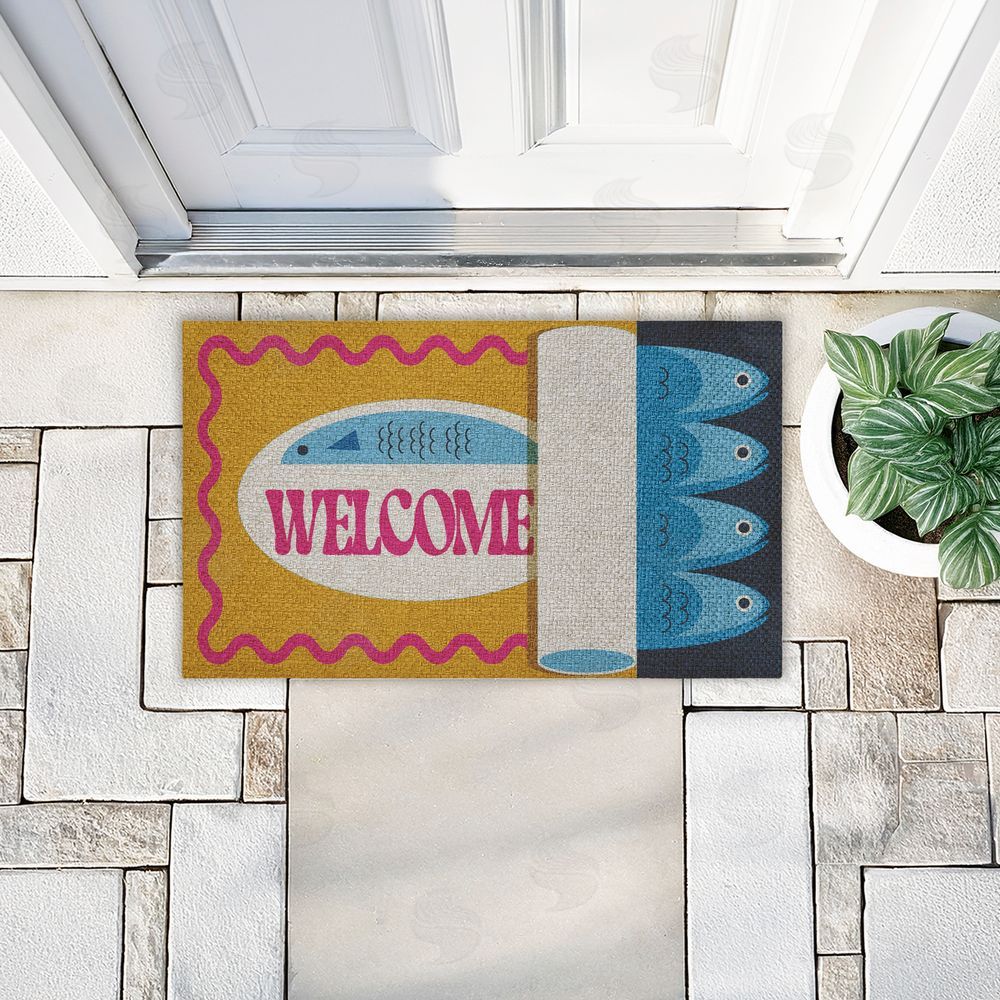 Stupell Studio | Welcome Retro Tuna Can Faux Sisal Door Mat