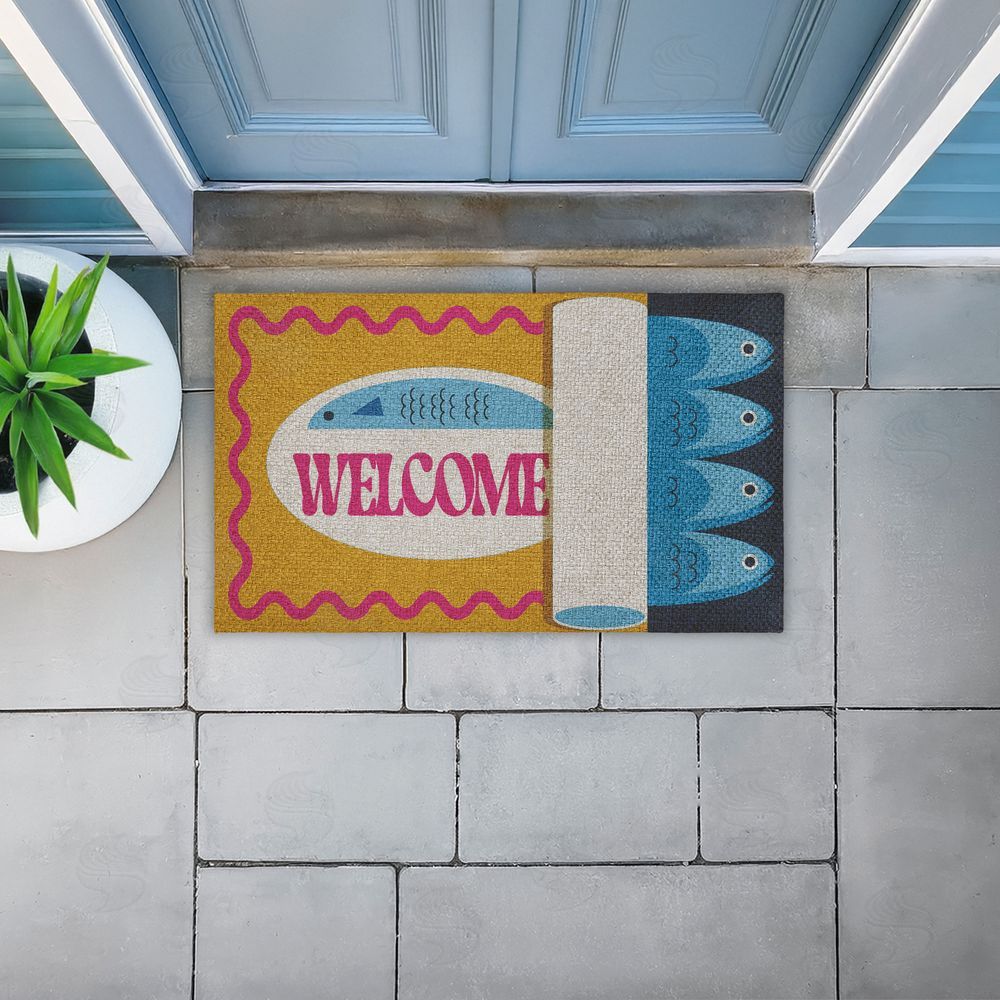 Stupell Studio | Welcome Retro Tuna Can Faux Sisal Door Mat