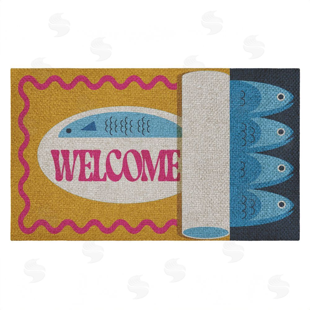 Stupell Studio | Welcome Retro Tuna Can Faux Sisal Door Mat