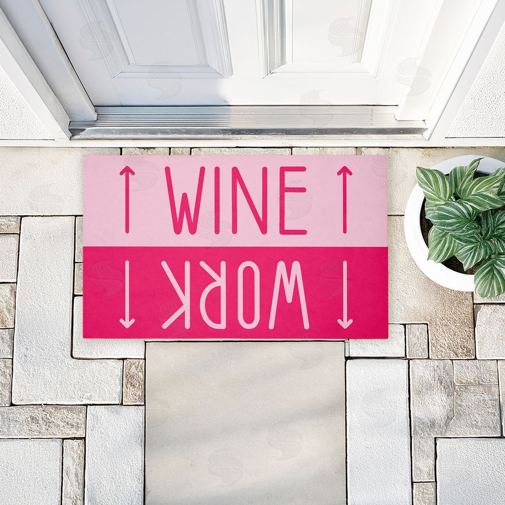 Stupell Studio | Work & Wine Pink Non-Woven Door Mat