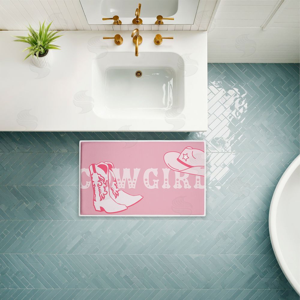 Corinne Rose Designs | Pink Feminine Dancing Cowgirl Plush Bath Mat