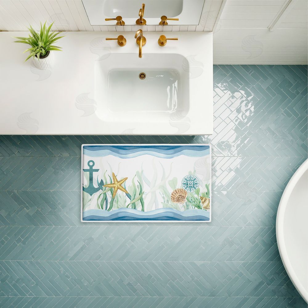 Kim Allen | Bayside Sea Life & Waves Plush Bath Mat