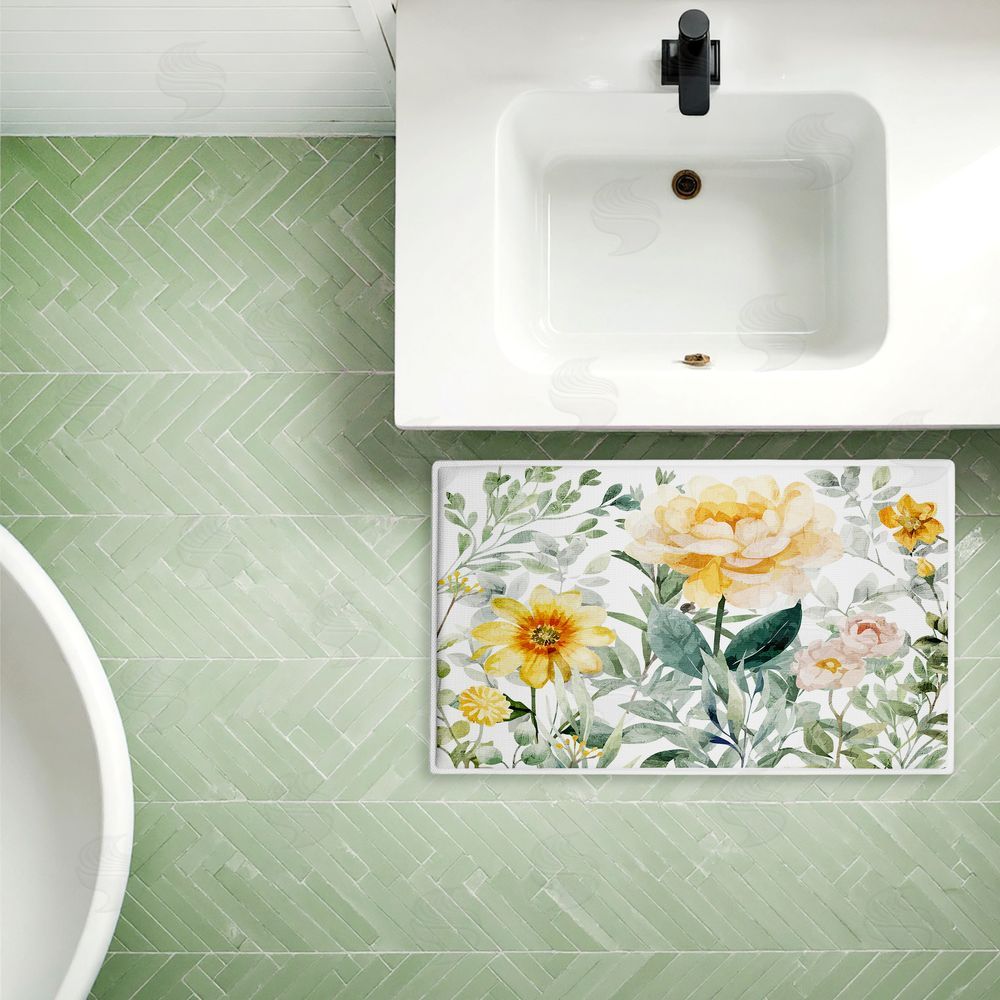 Kim Allen | Yellow Flower Garden Plush Bath Mat
