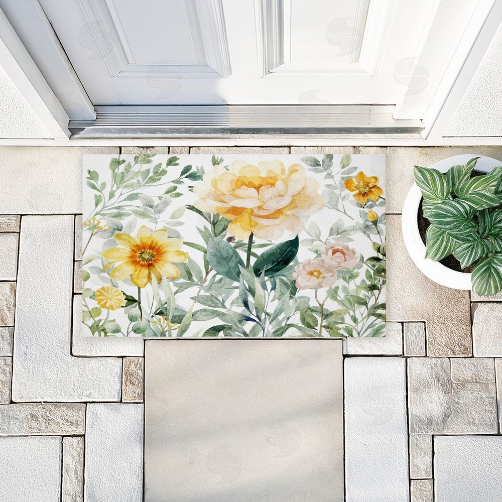 Kim Allen | Yellow Flower Garden Non-Woven Door Mat