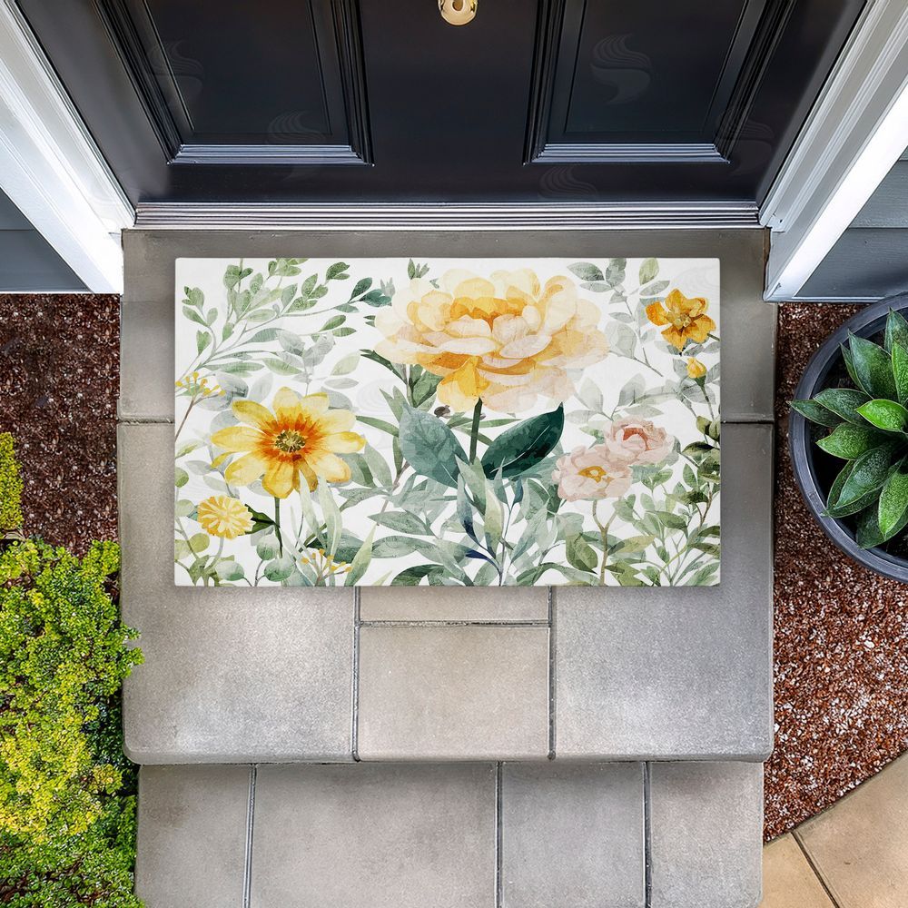 Kim Allen | Yellow Flower Garden Non-Woven Door Mat