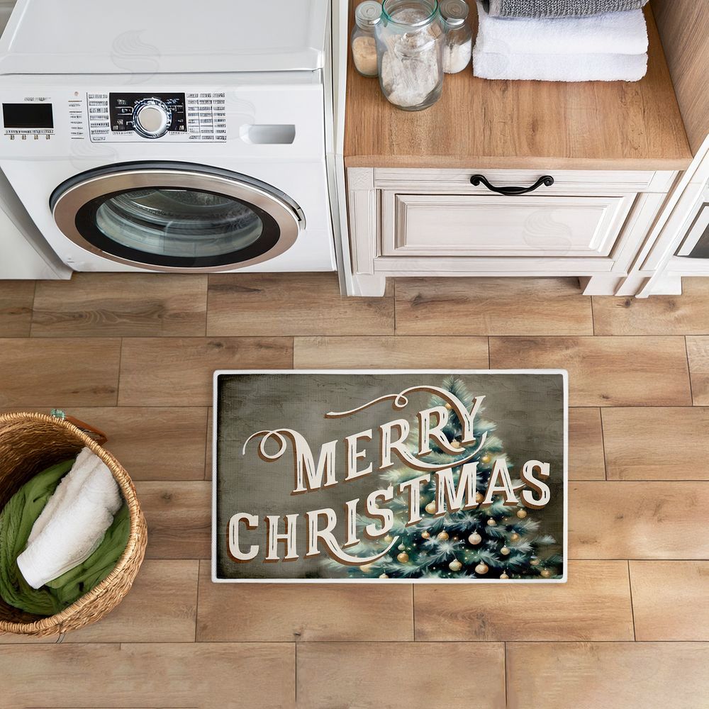 Kim Allen | Vintage Merry Christmas Greeting Plush Bath Mat
