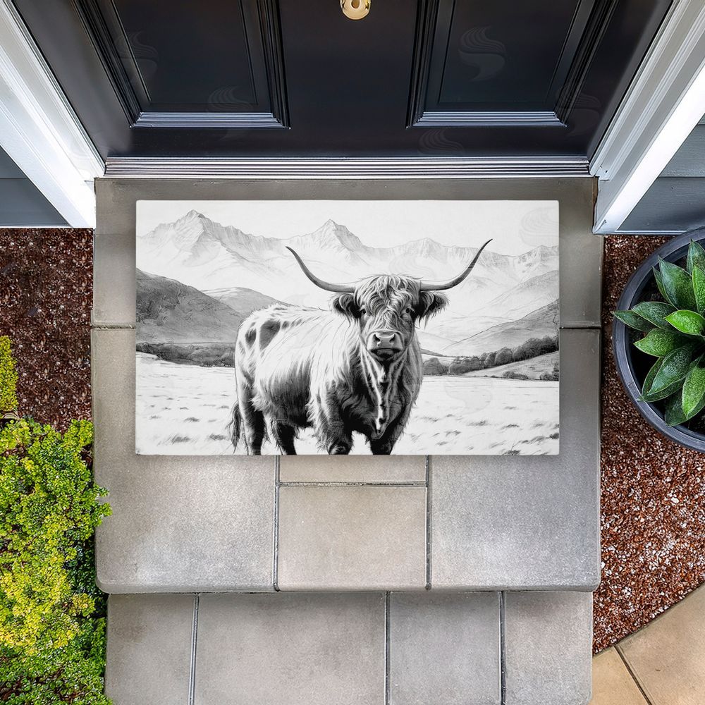 Kim Allen | Highland Sketch in Mountains Non-Woven Door Mat