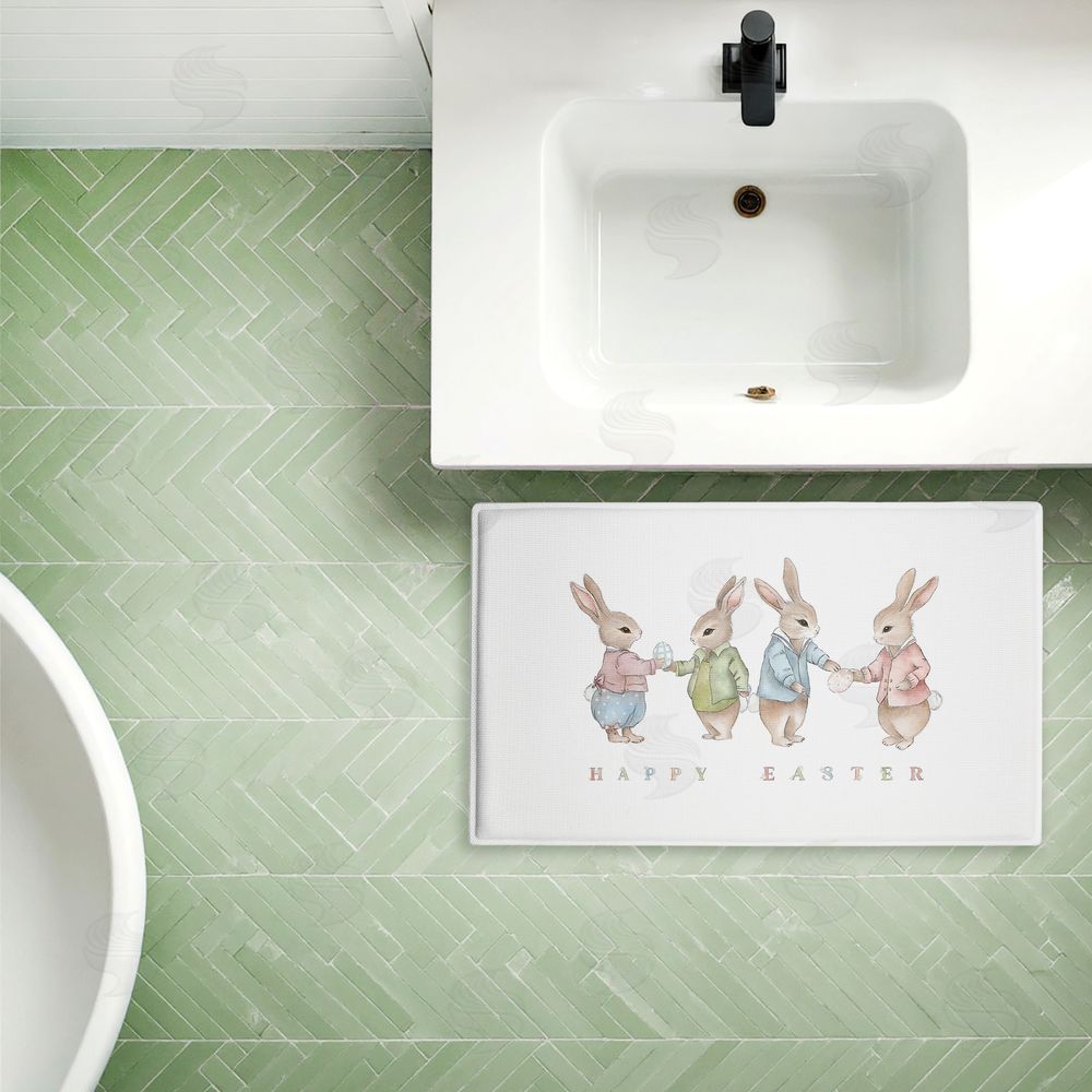 Leah Straatsma | Minimal Happy Easter Bunnies Plush Bath Mat
