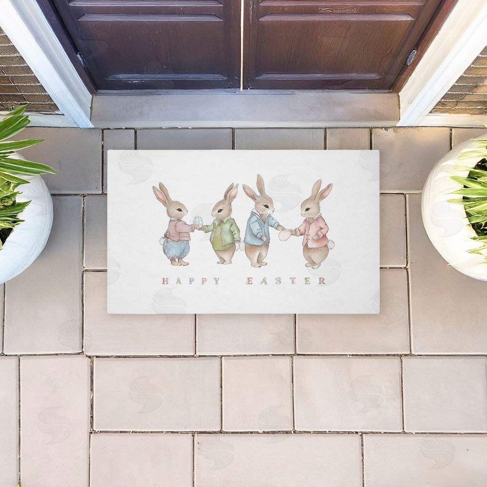 Leah Straatsma | Minimal Happy Easter Bunnies Non-Woven Door Mat