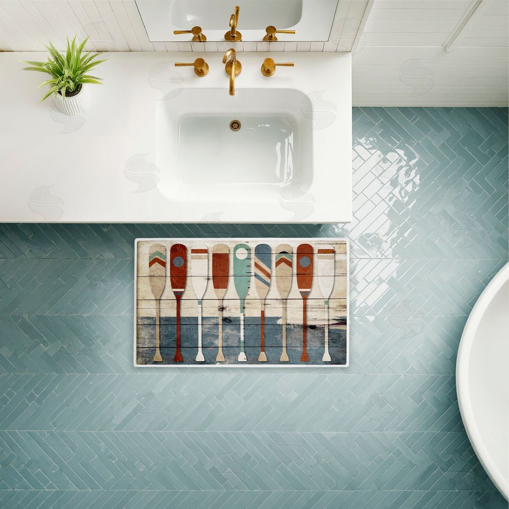 Milli Villa | Various Rustic Oars Patterns Plush Bath Mat