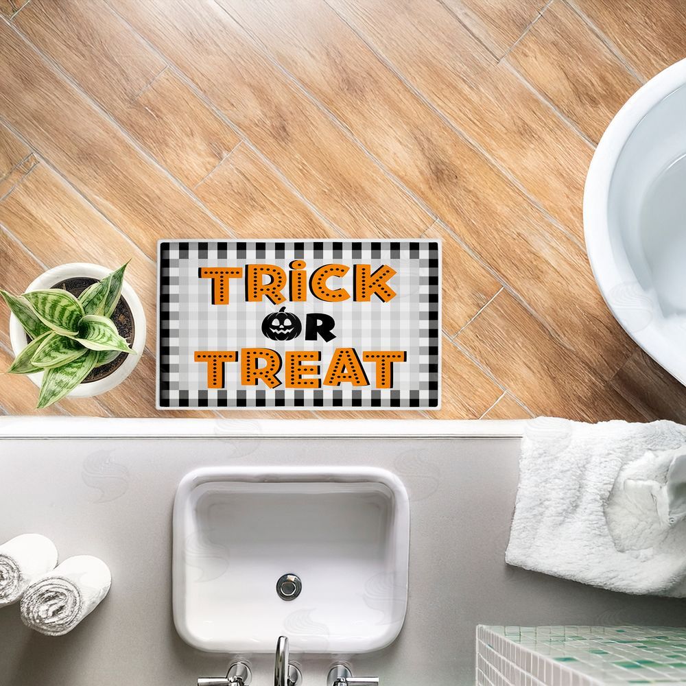 Marcus Prime | Trick Or Treat over Gingham Plush Bath Mat