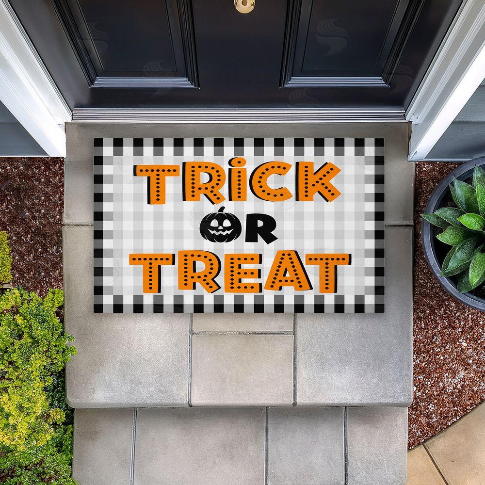 Marcus Prime | Trick Or Treat over Gingham Non-Woven Door Mat