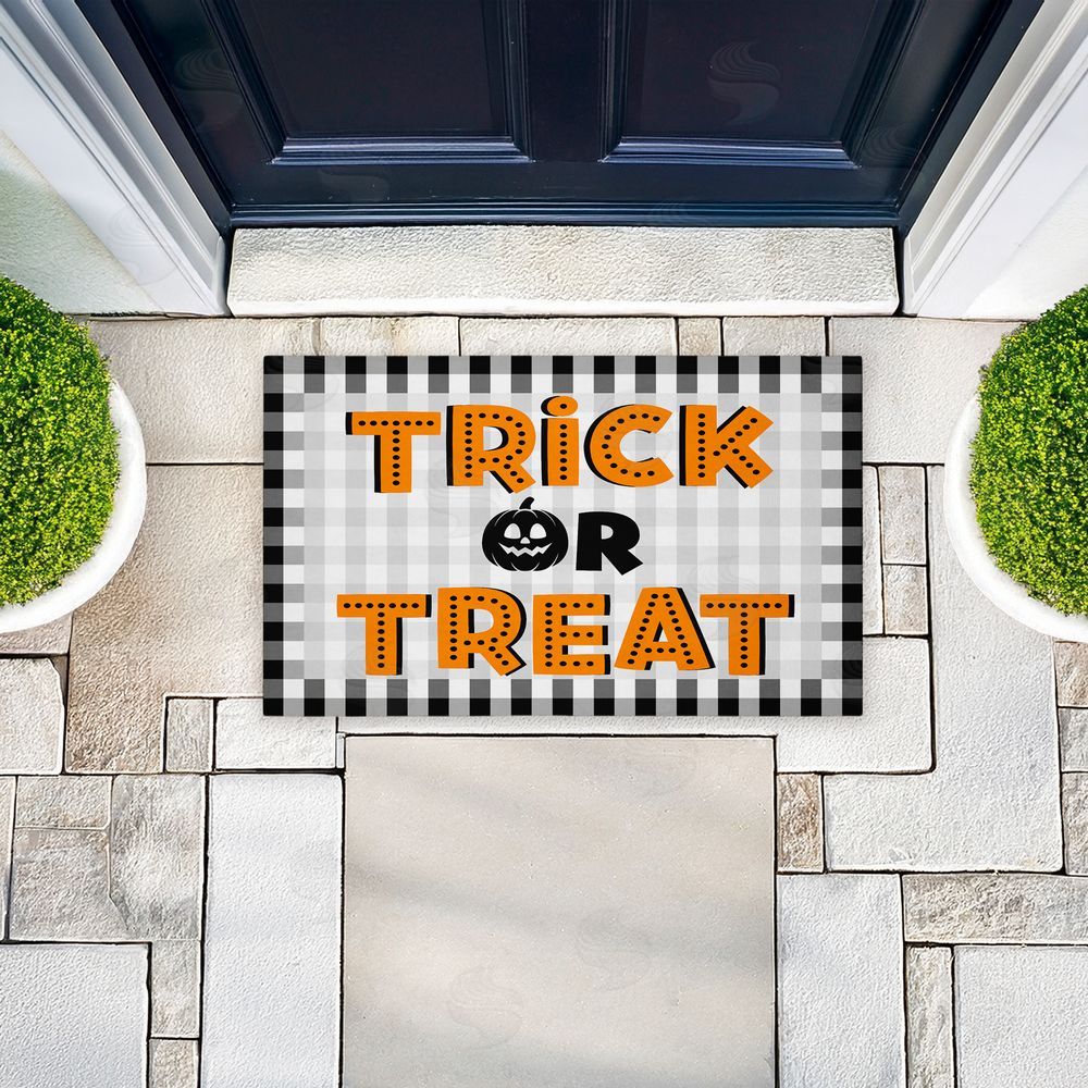 Marcus Prime | Trick Or Treat over Gingham Non-Woven Door Mat