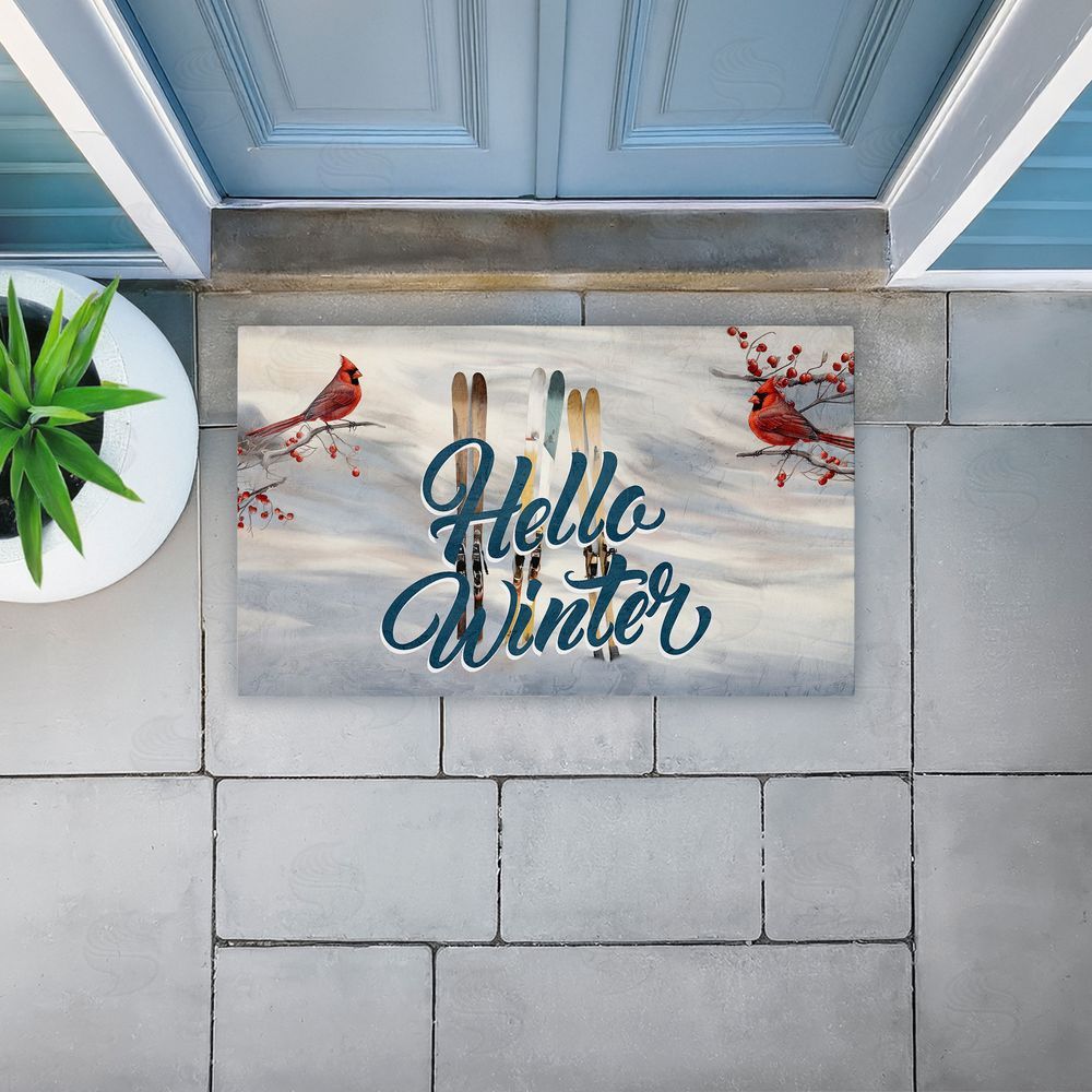 Kim Allen | Hello Winter Cardinals & Skis Non-Woven Door Mat