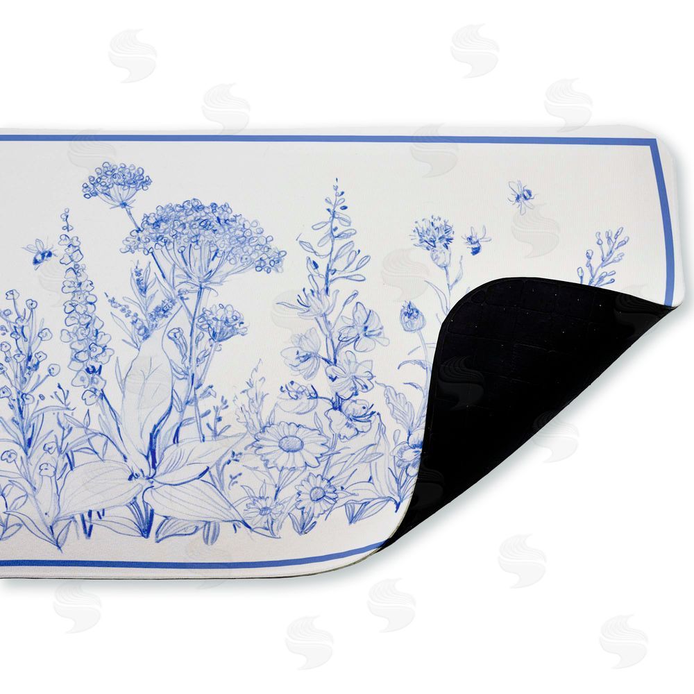 Susan Winget | Blue Toile Flowers Anti-Fatigue Mat