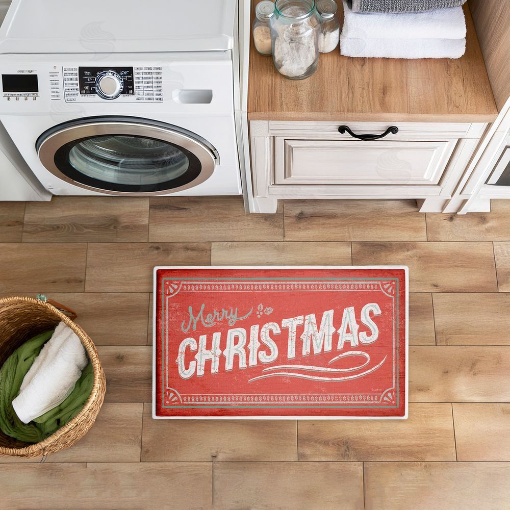 Chad Barrett | Red Vintage Merry Christmas Plush Bath Mat