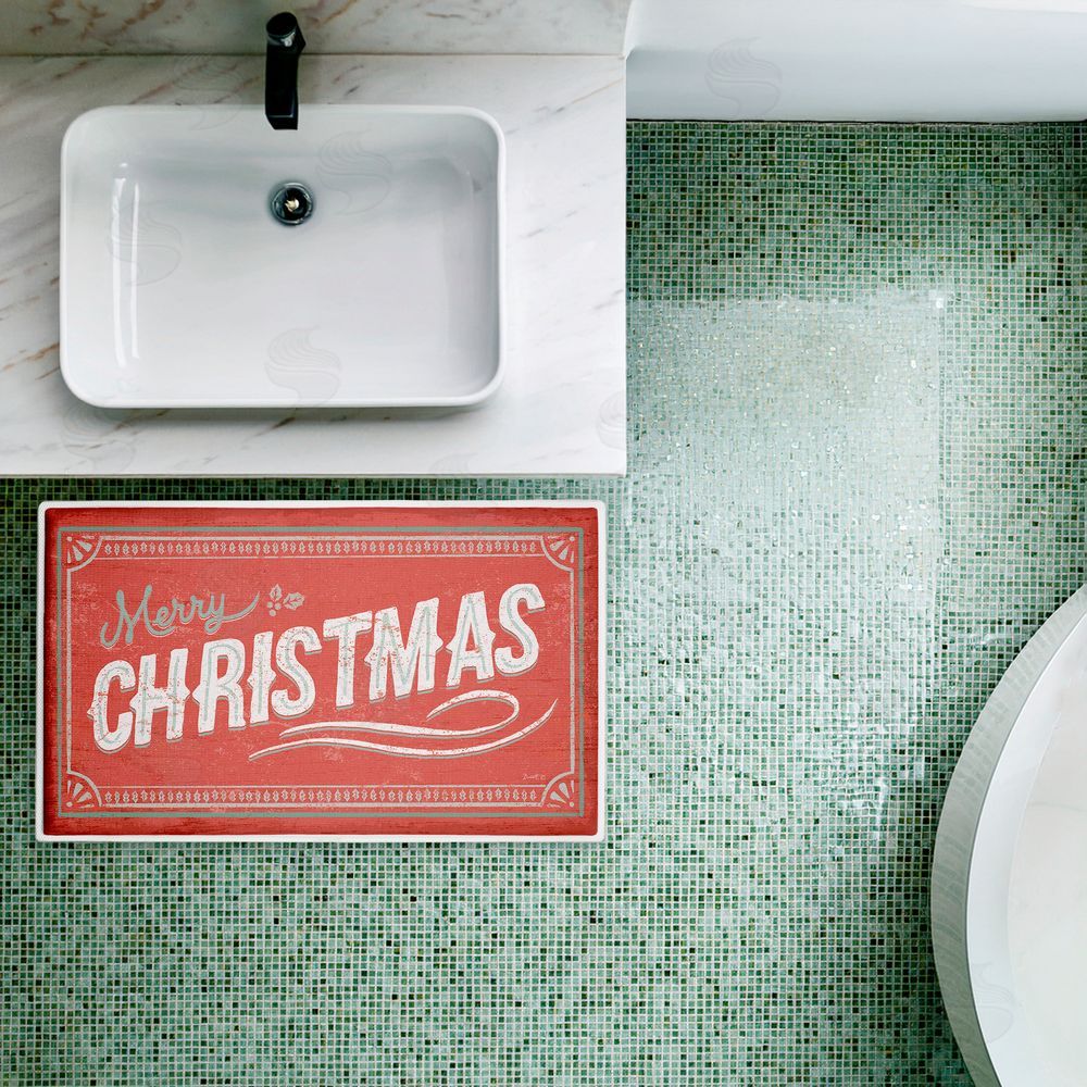 Chad Barrett | Red Vintage Merry Christmas Plush Bath Mat