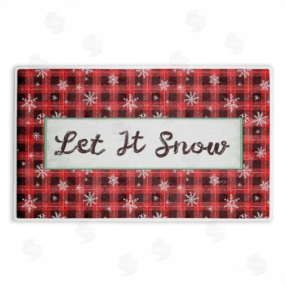 Chad Barrett | Let It Snow Red Plaid Plush Bath Mat